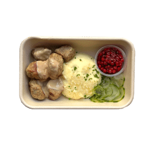 Meatballs with mashed potatoes.