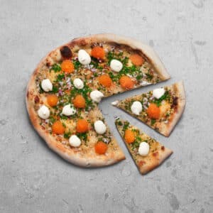 A pizza with whitefish roe.