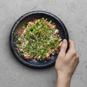 Raw beef.