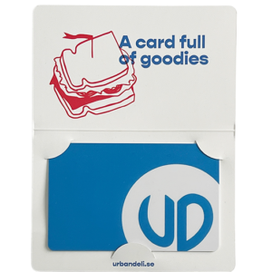 A picture of a gift card and a text saying "A card full of goodies".