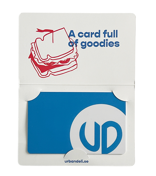 A picture of a gift card and a text saying "A card full of goodies".